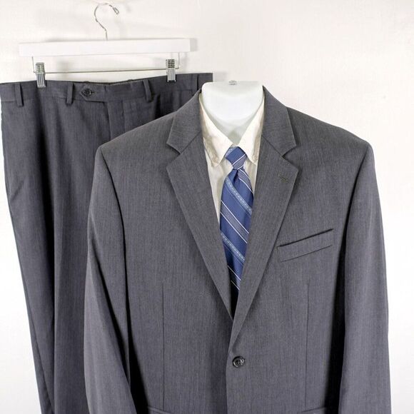 Calvin Klein Wool Gray 2 Button 2 Piece Suit 42L 36/32 High Rise Flat Front Part - Picture 1 of 16